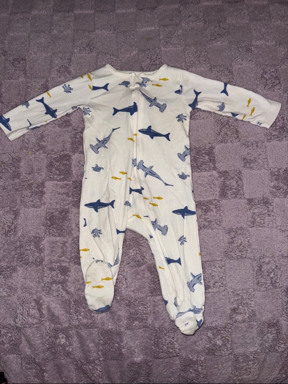 Carter's White Footed One-Piece with Blue & Yellow Sharks and Fish